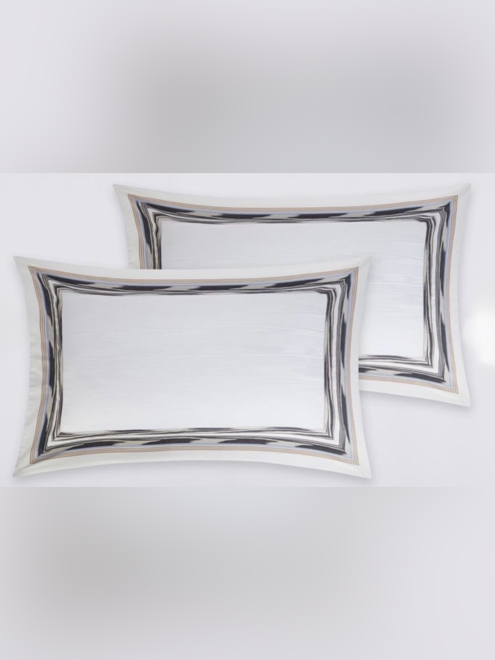 MISSONI MILANO 2 KING PILLOWCASES, FRAMED FLAME, White, Black, Blue, Gold Cotton